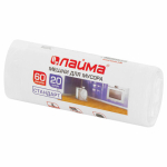 Мешки для мусора 60 л, белые, в рулоне 20 шт., ПНД 7 мкм, 58х68 см, LAIMA. 605539