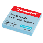 Блок самоклеящийся (стикеры) BRAUBERG, ПАСТЕЛЬНЫЙ, 76х76 мм, 100 листов, голубой. 122695