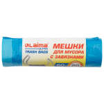 Мешки для мусора с завязками LAIMA "ULTRA" 60 л, синие, рулон 20 шт., прочные, ПНД 17 мкм, 60х70 см. 607692