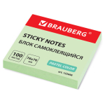 Блок самоклеящийся (стикеры) BRAUBERG, ПАСТЕЛЬНЫЙ, 76х76 мм, 100 листов, зеленый. 122696