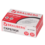 Скрепки большие 50 мм, BRAUBERG, оцинкованные, 50 шт., в картонной коробке. 227589