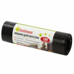 Мешки для мусора 180 л черные в рулоне 10 шт., ПВД 24 мкм, 80х106 см, ЛЮБАША эконом. 605336