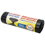 Мешки для мусора LAIMA "ULTRA" 160 л черные, рулон 10 шт. прочные, ПВД 30 мкм, 90х120 см. 607694