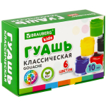 Гуашь BRAUBERG KIDS "NEW", 6 цветов по 10 мл. 192374