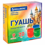 Гуашь BRAUBERG "ART ПЕЙЗАЖ", 9 цветов по 20 мл. 192556