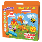 Пластилин восковой ЮНЛАНДИЯ "ВЕСЕЛЫЙ ШМЕЛЬ", 10 цветов, 150 г, СО СТЕКОМ, европодвес. 105035