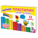 Пластилин мягкий ЮНЛАНДИЯ "ВЕСЕЛЫЙ ШМЕЛЬ", 12 цветов, 180 г, СО СТЕКОМ. 106672