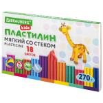 Пластилин мягкий восковой BRAUBERG KIDS, 18 цветов, 270 г, со стеком. 106497