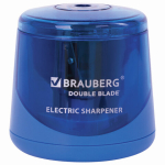 Точилка электрическая BRAUBERG DOUBLE BLADE BLUE, двойное лезвие, питание от 2 батареек AA. 229605