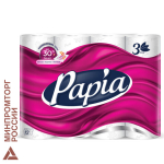 Бумага туалетная бытовая, спайка 12 шт., 3-слойная (12х16,8 м), PAPIA, белая, 5080722. 112051