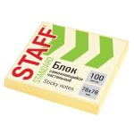 Блок самоклеящийся (стикеры) STAFF STANDARD, ПАСТЕЛЬНЫЙ 76х76 мм, желтый, 100 листов. 116573