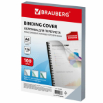 Обложки пластиковые для переплета, А4, КОМПЛЕКТ 100 шт., 150 мкм, матово-прозрачные, BRAUBERG. 532160