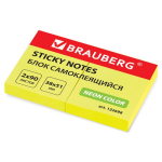 Блок самоклеящийся (стикеры), BRAUBERG, НЕОНОВЫЙ, 38х51 мм, 90 листов, КОМПЛЕКТ 2 штуки, желтый. 122698
