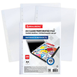 Папки-файлы перфорированные А4 BRAUBERG "STANDARD+", КОМПЛЕКТ 200 шт., матовые, 45 мкм. 229662
