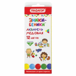 Краски акварельные медовые ПИФАГОР "ЭНИКИ-БЕНИКИ NEW", 12 цветов, картонная коробка. 192846