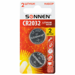 Батарейки литиевые SONNEN Lithium CR2032, "таблетки, дисковые, кнопочные", КОМПЛЕКТ 2 шт., блистер. 457141