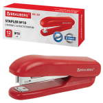 Степлер №10 BRAUBERG "SX-19", до 12 листов, с антистеплером, красный. 228589